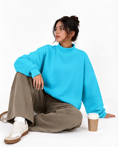 เสื้อสเวตเชิ้ตคอเต่าทรงโอเวอร์ไซส์สำหรับผู้หญิง ผ้าฝ้ายฟลีซ พร้อมสำหรับการสกรีนแบรนด์ เสื้อสตรีทแวร์ - Product Image 1