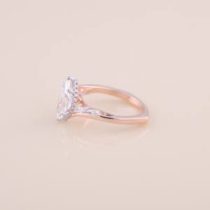 IGI Certified Marquise Cut Diamond Halo Engagement - Wedding Ring in <b>Solid</b> 925 Sterling <b>Silver</b> - Product Image 3