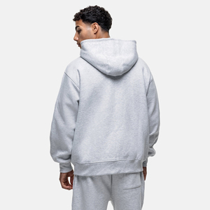 <b>Men's</b> Light Gray Hooded Tracksuit Full Zip Casual Loose Fit Solid Color Cotton Sweatshirt and Pants Set Autumn Wear - Product Image 6