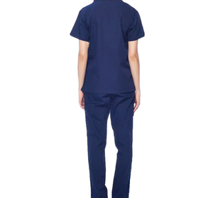 Conjunto de uniforme médico para mujer, azul marino, cuello en V, manga corta, algodón y poliéster, pantalones casuales para hospital, uniformes médicos de trabajo. - Product Image 2
