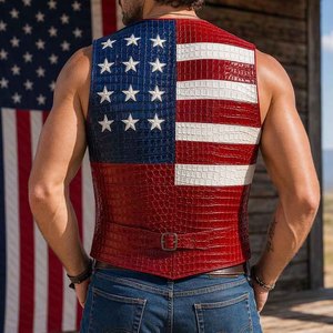 Gilet moto en cuir PU pour hommes, col rond, fermeture éclair, sans manches, veste de motard, vêtements d'extérieur d'automne, couleur unie - Product Image 5