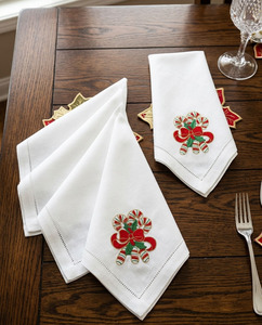 Serviette en tissu personnalisée brodée canne de bonbon de Noël serviette de table en coton ourlet serviettes de table maison hôtel vacances noël - Product Image 5