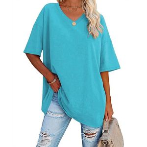 Camisetas de mujer transpirables estilo streetwear al por mayor, clásicas, oversize, con cuello en V, holgadas e informales para damas. - Product Image 5