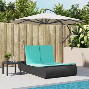 Lettino Doppio Prendisole in Polyrattan Nero con Cuscini, Arredo Esterno per Patio, Design Moderno con Schienale Solido - Product Image 3