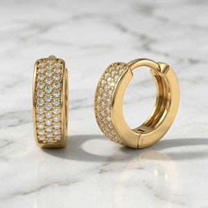 ต่างหูเพชรทรงกลม 0.35 กะรัต แบบฝังเพชรสองแถวทรงห่วง - Product Image 2