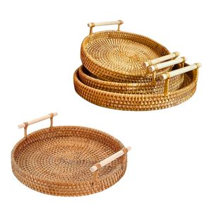 Handwoven RATTAN TRAY <b>FRUIT</b> <b>STORAGE</b> BASKET with Handles Gift, Serving & Home Decor Wholesale Wicker Serving Tray - Product Image 1