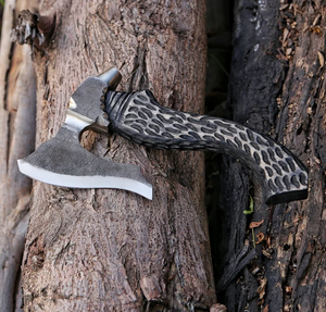 Hacha para Pizza Vikinga Hecha a Mano de Acero al Carbono de Damasco, Hoja Larga con Patrón de Gota de Lluvia, Mango de Madera, Cortador de Pizza THEWIZ CRAFTS, 3 Años de Garantía - Product Image 3