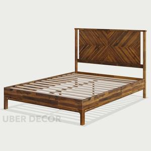 Orvion Cama de madera maciza Cabecero geométrico Chevron Diseño moderno de mediados de siglo para dormitorios contemporáneos - Product Image 5