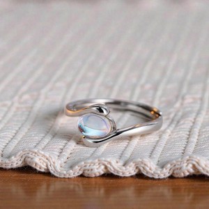 925 Sterling Silver Blue Moonstone Spiral <b>Ring</b> <b>Adjustable</b> Open Band Celestial Stackable Mystical Women Gift Jewelry - Product Image 2