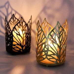 Lanternes à bougies à motif de feuilles en fer, résistantes à la chaleur, décoration pour la maison - Product Image 1