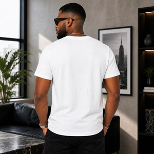 T-shirt blanc à manches courtes pour homme HMR Brotherhood avec imprimé lettre N en strass, col rond, coupe décontractée, jersey en coton - Product Image 4