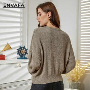 Pull court à col rond pour femme, tricot d'automne à manches longues, décontracté, doux, respirant, anti-rétrécissement, anti-plis, crocheté - Product Image 2