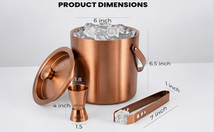 Handmade Copper Ice <b>Bucket</b> Set <b>with</b> <b>Lid</b> Tongs and Double Jigger Barware Beverage Chiller for Home Bar Cocktail Parties - Product Image 6