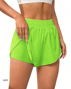 High Waist Asymmetric Mesh Solid Blue Yoga <b>Shorts</b> Seamless Four-Way Stretch Fitness Workout Gym Wear <b>Women's</b> <b>Leggings</b> 220g - Product Image 1