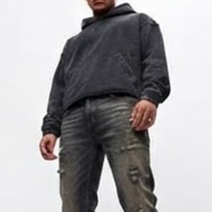 Men's Oversized Hooded Sweatshirt Black <b>White</b> Letter Print Streetwear Style Back Logo Cotton French Terry Regular Autumn Wear - Product Image 5