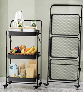 Multi-Function 3-Tier Kitchen Cart With Wheels Black Metal Storage Organizer For Freestanding Use In Kitchen - Product Image 4