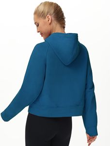 Sudadera con Capucha y Cremallera para Mujer, de Forro Polar, Azul Sólido, Manga Larga, Transpirable, para Otoño - Product Image 5