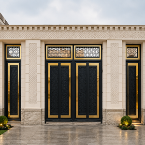 Porte d'entrée principale décorative en métal doré noir de luxe pour villa moderne, double porte de sécurité ornée, design de mobilier - Product Image 3