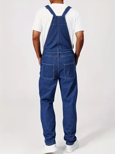 Overoles de Mezclilla para Hombre, Cintura Alta, Corte Holgado, Color Sólido, Ropa de Trabajo Informal, Pierna Recta, Algodón, Estilo Primavera - Product Image 2