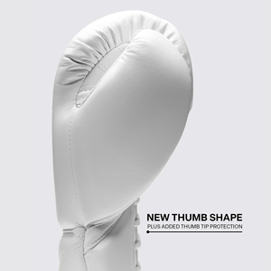 Gants de boxe d'entraînement en cuir véritable blancs avec logo personnalisé Pro X Fly Sparring, fermeture à lacets pour la poignet, pour la gym - Product Image 2