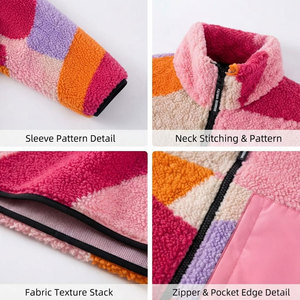 Mejor Artículo, Nueva Llegada, Chaqueta de Forro Polar Sherpa con Bloques de Color, Cierre de Cremallera, Cuello Alto, Manga Larga, Abrigo de Invierno - Product Image 6