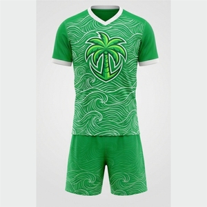 High Quality Men's Green <b>Soccer</b> Jersey Set V-Neck Sublimated Palm Tree Print Breathable Short Sleeve Regular Fit Summer Apparel - Product Image 1