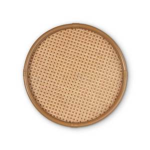 Plateau rond de luxe en rotin avec insert en cannage, plateau de service en osier avec double anneau de support pour présentation hôtelière - Product Image 4