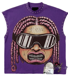 Purple Women's Sleeveless Tank <b>Top</b> With Graphic Print Decoration Crew Neck Hip Hop Style - Product Image 1