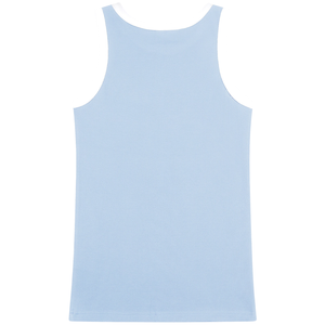 Camiseta sin mangas acanalada azul claro para mujer con ribete en contraste blanco, de algodón premium, sin mangas, informal, para verano, OEM ODM al por mayor - Product Image 2