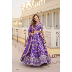 ชุด lehenga choli ผ้าแจ็คการ์ดแท้ย้อมสี - Product Image 2