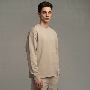 T-shirt décontracté surdimensionné à manches longues 100 % coton pour homme, style été, col rond, coupe ample, idéal pour le sport - Product Image 3