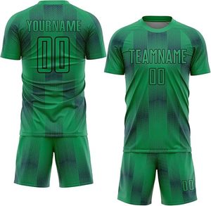 Conjunto de Camiseta y Pantalones Cortos de Fútbol Personalizados para Hombre, Diseño Geométrico Verde, Cuello Redondo Sublimado, Uniforme Deportivo Transpirable - Product Image 6
