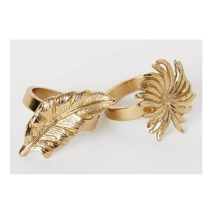 Rond de serviette moderne à feuilles et fleurs pour la vaisselle Rond de serviette en tissu Rond de serviette en métal Décor de mariage d'hôtel Cadeau parfait pour la maison - Product Image 2