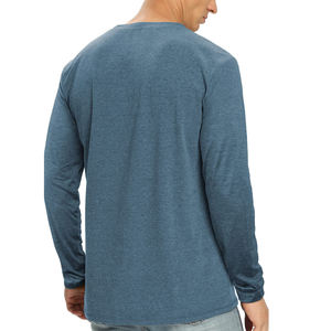 T-shirt à manches longues pour homme, gris, col rond, coupe classique, couleur unie, décontracté, tricoté en coton respirant - Product Image 3