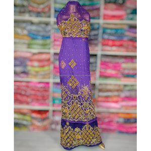 Tissu nigérian rouge George fait à la main avec des pierres dorées pour la robe de soirée d'été nouveau tissu africain - Product Image 5