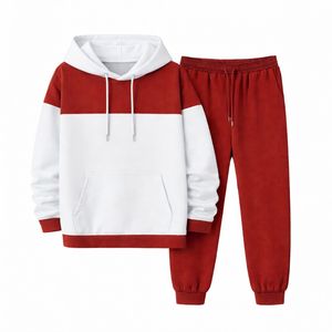 Ensemble deux pièces de sport pour homme en polyester, style patchwork, délavé à l'acide, avec sweat à capuche épais et pantalon de jogging, vente en gros - Product Image 1