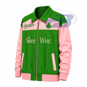 Alfa |   Kapa |   Chaqueta Varsity Alpha Sorority Skee Wee Pretty Girls, Color Verde y Rosa, Cierre de Cremallera Frontal, Logotipo AKA, Chaqueta para Mujer - Product Image 2