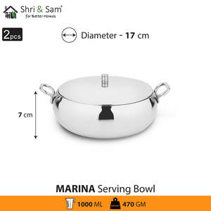 Marina 2 PCS Stainless Steel <b>Serving</b> <b>Bowls</b> <b>with</b> SS <b>Lid</b> Premium Quality Home Diningware - Product Image 2