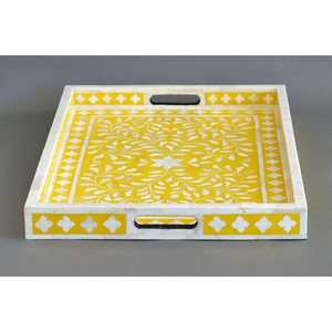 Yellow Bone Inlay Serving <b>Tray</b> with Cutout Handles Elegant Handmade Rectangular <b>Tray</b> for Home <b>Kitchen</b> Decor Display Use - Product Image 1