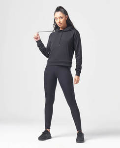 OEM personalizado mujer Retro media cremallera Sudadera con capucha de gran tamaño deporte activo gimnasio sudadera Casual sólido de punto con el logotipo frontal - Product Image 6