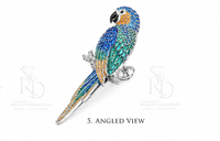 Broche de luxe en argent sterling 925 avec pierres multicolores en forme de perroquet tropical, épingle de revers pour blazer et sherwani, pièce maîtresse