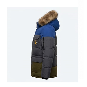Chaqueta de Invierno para Hombre con Capucha de Piel Sintética, Diseño de Bloques de Color, Múltiples Bolsillos, Abrigo Aislante para Exteriores - Product Image 5