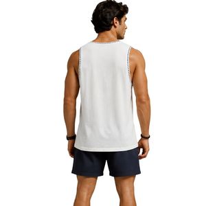 <b>White</b> <b>Men</b> Sleeveless Tank Top With Floral Embroidery Design Summer Casual <b>Vest</b> Gym Fitness Muscle Shirt Cotton Beach Wear - Product Image 2