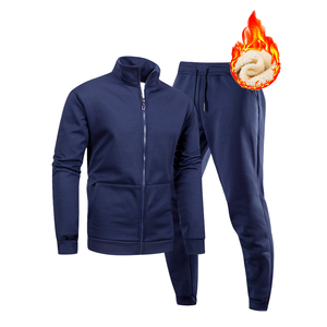 Conjunto Deportivo de Invierno para Hombre, Más Vendido, Duradero, con Cierre Completo, Cuello Alto, Forro Polar, Color Azul Marino Sólido, Informal, Transpirable - Product Image 1