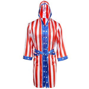 Adult Men's Satin American Flag Boxing Costume Robe Cloak with Hood | Standard Satin Boxing Robe with hood Whole Sale Price 2026 - Product Image 1