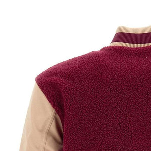<b>Men's</b> Maroon Fleece Varsity <b>Jacket</b> With Beige Sleeves Turn-down Collar Casual Autumn Wear - Product Image 5