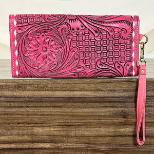 2026 New Arrival Cute Pink Tooled Genuine Leather <b>Card</b> Holder Wristlet Long <b>Wallet</b> Stylish Cow Leather Daily Use <b>Women</b> Clutches - Product Image 5