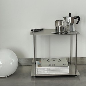 Table basse en acier inoxydable, table d'appoint en métal, table carrée à deux niveaux pour salon, hôtel, appartement - Product Image 2