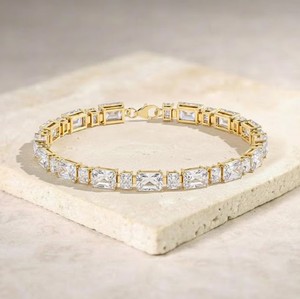 Radiant Cut Moissanite Stone <b>Charm</b> Bracelet in Sterling <b>Silver</b> Luxury Elegant Handmade Fine Jewelry Certified 12g Gift for Women - Product Image 2