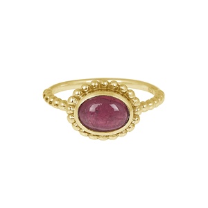 Anillo de Turmalina Rosa Natural con Halo de Cuentas de Plata de Ley Hecho a Mano, Joyería Boho con Piedra de Nacimiento para Mujer - Product Image 4